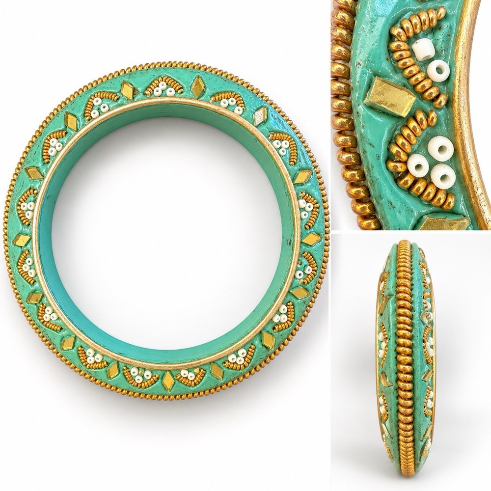 Stella & Dot Paige Turquoise Enamel Rhinestone Gold Tone Hinge Bangle Bracelet